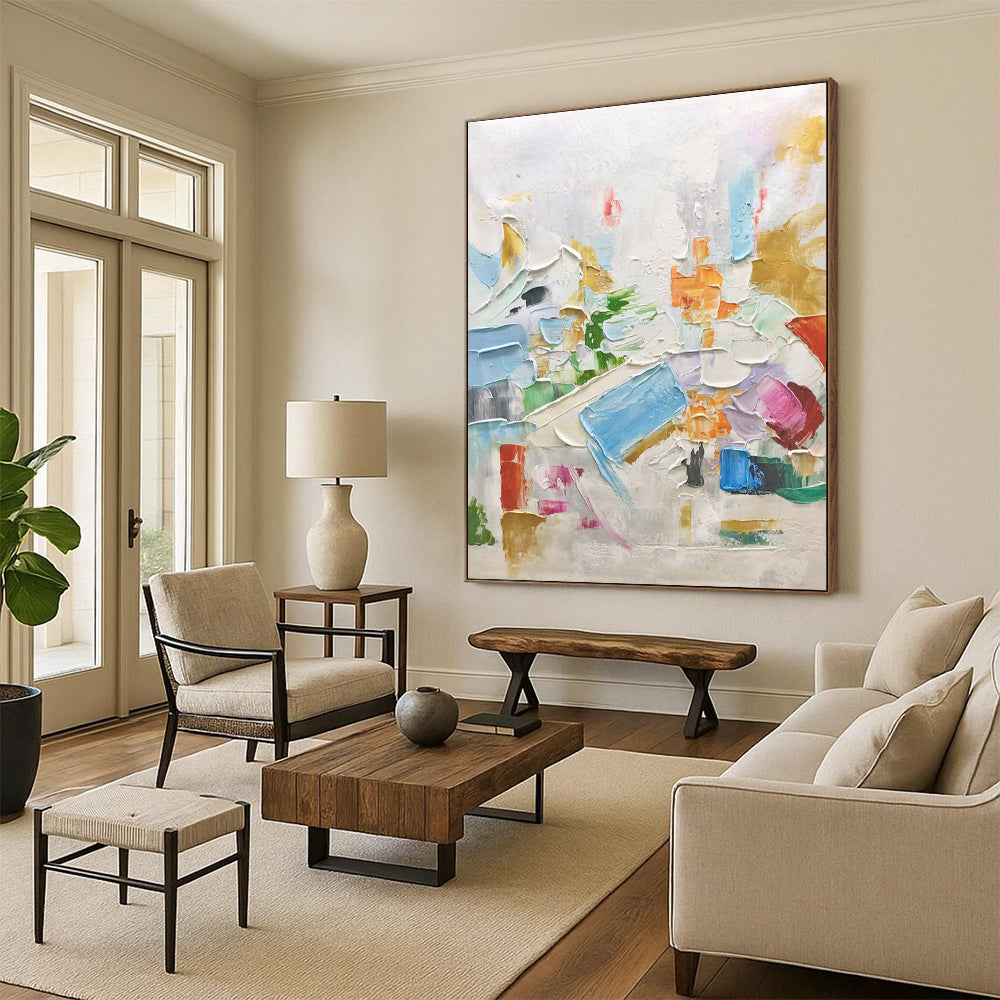 “Colorful Impasto Abstract” - Multicolor Abstract Impasto Painting On Canvas PS0730