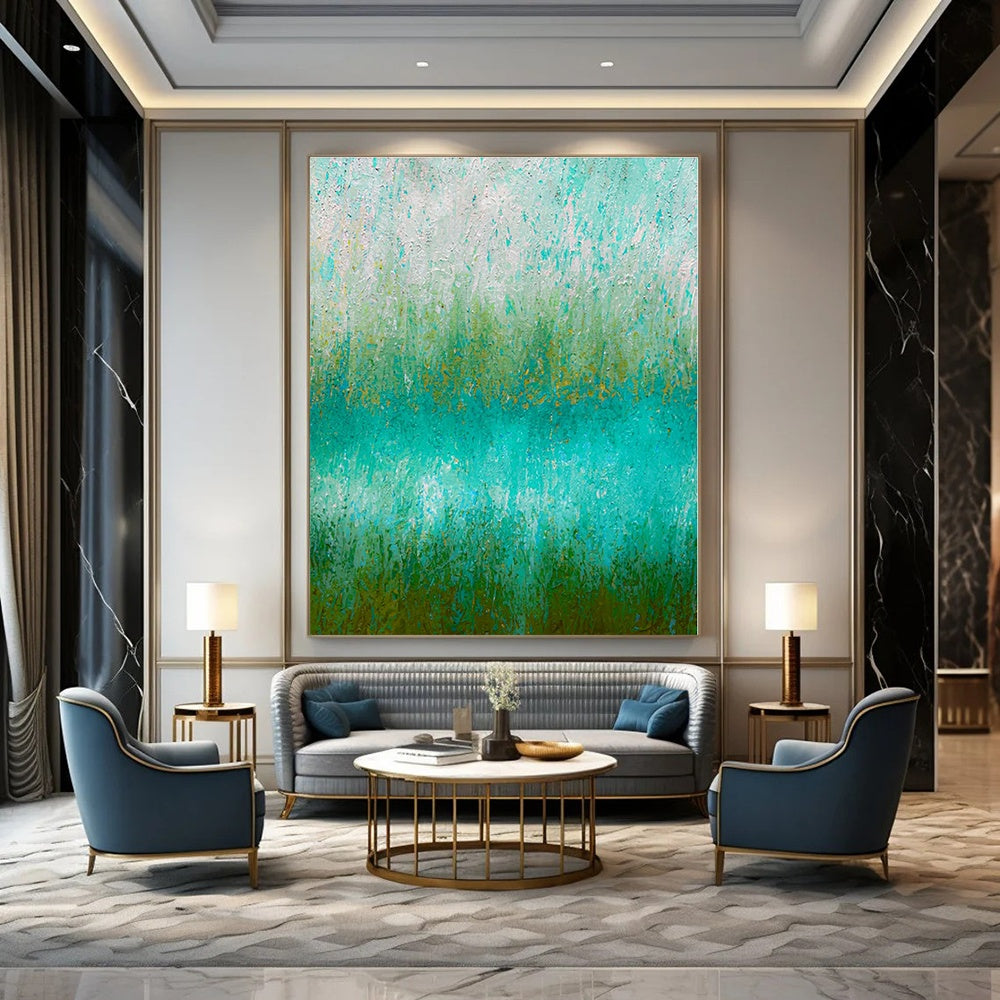 Gradient Green and Blue Textured Field - Impasto Landscape - like Painting On Canvas PS1235