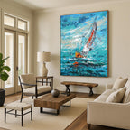 Impasto Sailboat on Blue Sea, "Sailing Impression" – Impressionistic Seascape Painting On Canvas PS0915
