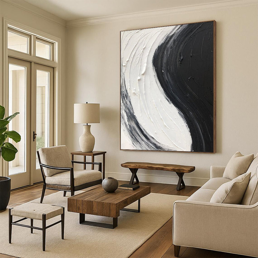 “Black and White Swirl” - Dynamic Abstract Painting On Canvas DS376