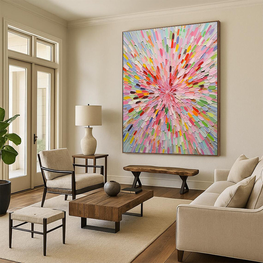 “Colorful Petal Burst” - Multicolor Abstract Floral Painting On Canvas PS0693