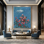 Blue, Pink, Green with Roses and Sky Elements "Starry Blossoms" Abstract Painting On Canvas PS1454