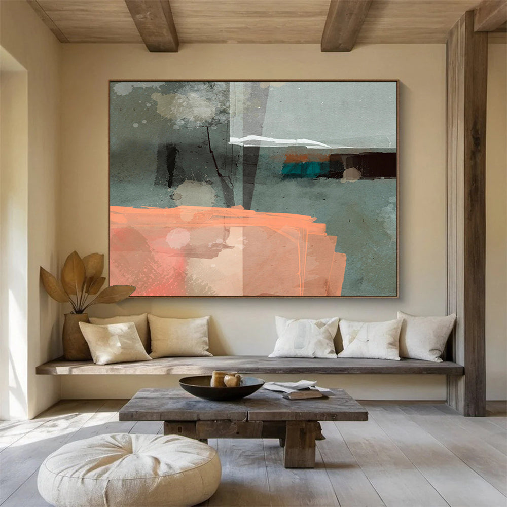 Grey and Orange Abstract Painting On Canvas DKS075