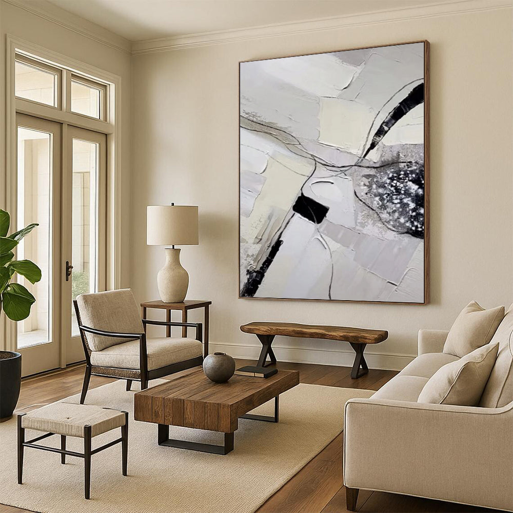 “Grey - Black Abstract Layers” - Impasto Abstract Painting On Canvas PT1172