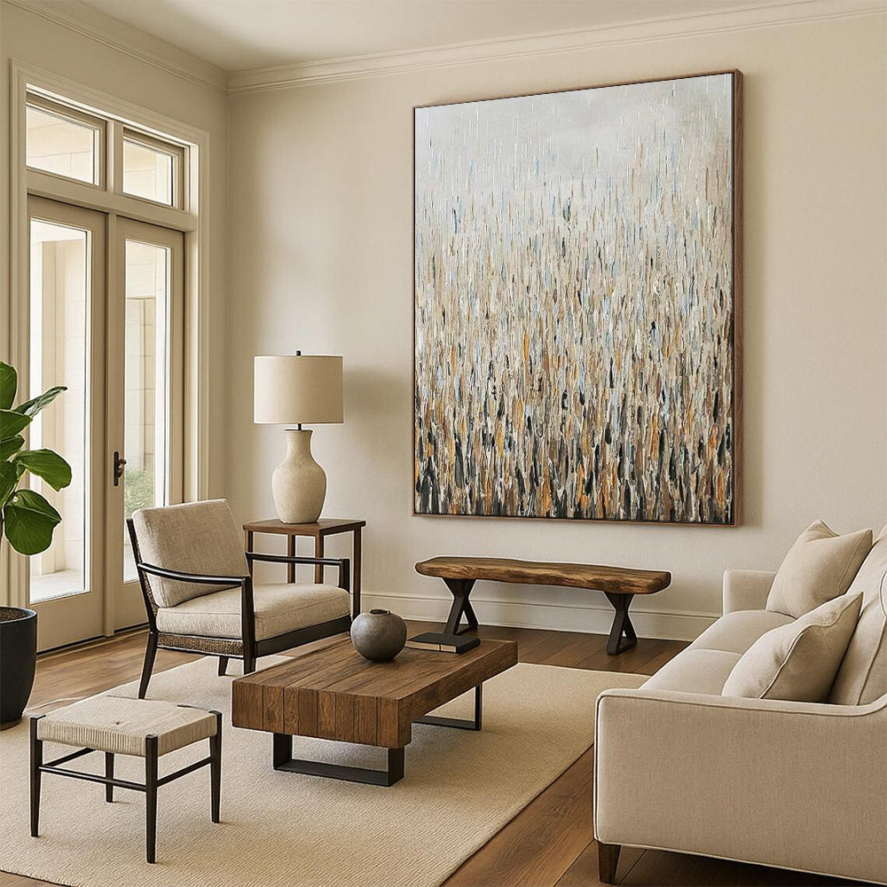 “Textured Neutral Grassland” - Abstract Landscape Painting On Canvas PT1889