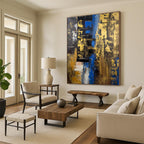 “Blue - Gold Abstract Layers” - Blue, Gold, Brown Abstract Painting On Canvas PS0445