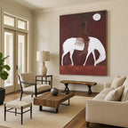 “Rider on White Horse in Red” - Minimalist - Inspired Figurative Painting On Canvas PT1425