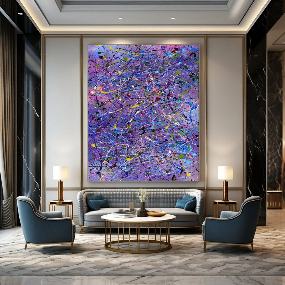 Purple, Colorful Dripping Lines "Purple Pandemonium" Abstract Painting On Canvas PS1321