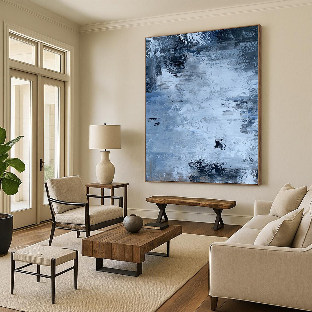 “Cool Tones Abstract Flow” - Shades of Blue with Subtle Textures Painting On Canvas DS251