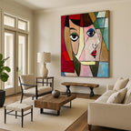 “Cubist Woman in Color Blocks” - Cubist - Inspired Portrait Painting On Canvas PT1407