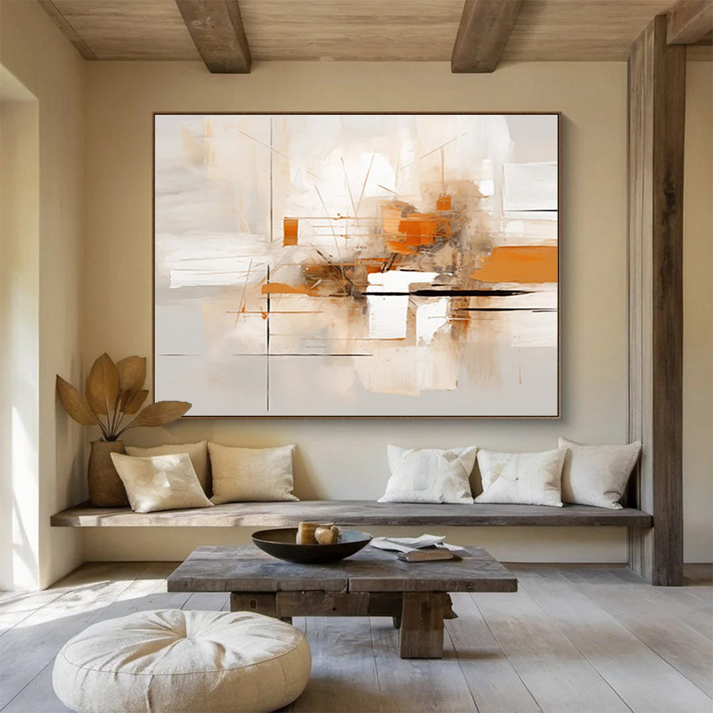 “Light Orange and Beige Abstract Lines” - Minimalist Abstract Painting On Canvas PT097