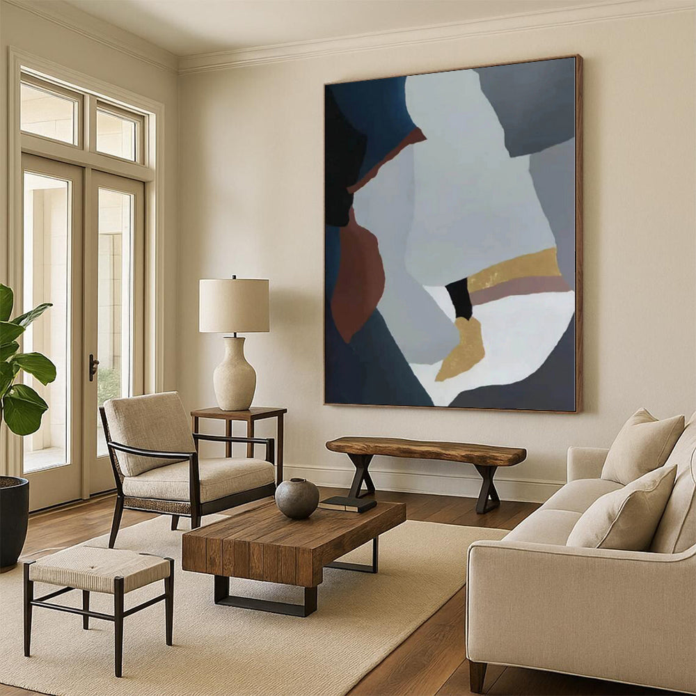 “Blue - Grey - Brown Abstract Geometric Forms” - Modern Abstract Painting On Canvas PS0342