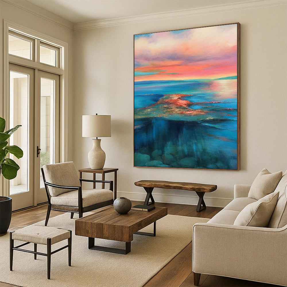 “Colorful Sunset Seascape” - Expressionist Landscape Painting On Canvas DS018