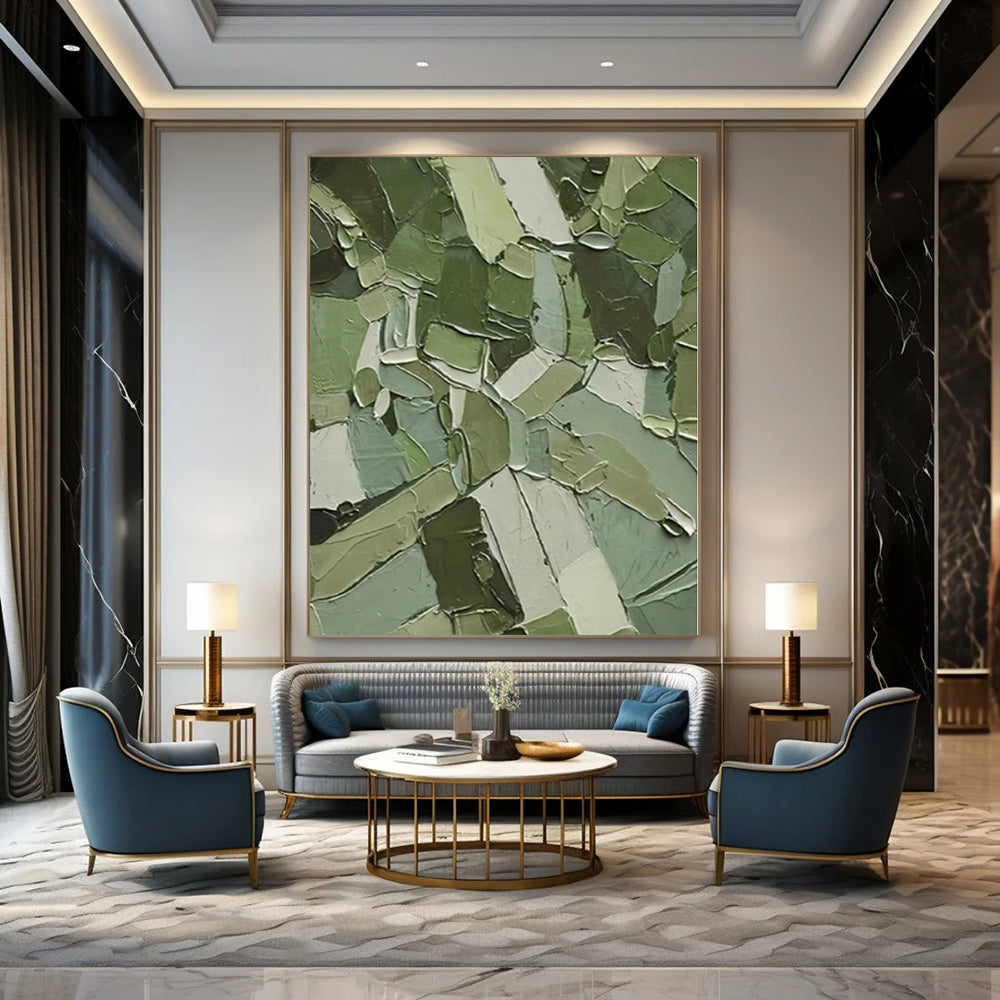 “Green Patchwork Cubism” - Cubist Abstract Art On Canvas PS0201