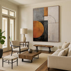 “Geometric Abstract with Warm Circles and Lines” - Constructivist Abstract Painting On Canvas PS0246