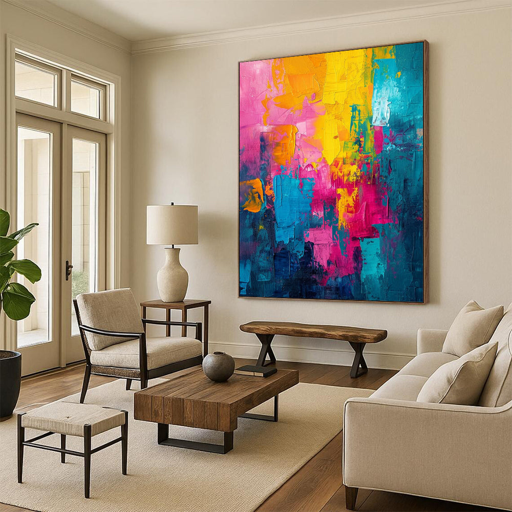Vibrant Color Blocks Expressionist Abstract Painting On Canvas DS060
