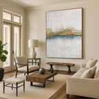 “Gold & Blue Minimalist Landscape” - Minimalist Abstract Painting On Canvas PS0413