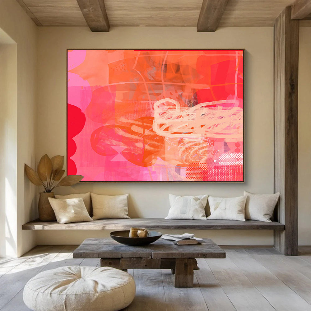 Pink and Orange Abstract Painting On Canvas DKS067