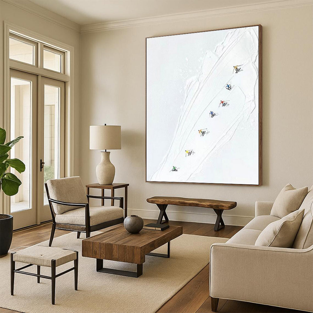 “Colorful Ski Slope” - Multicolor, White Abstract Sports Painting On Canvas PS0734