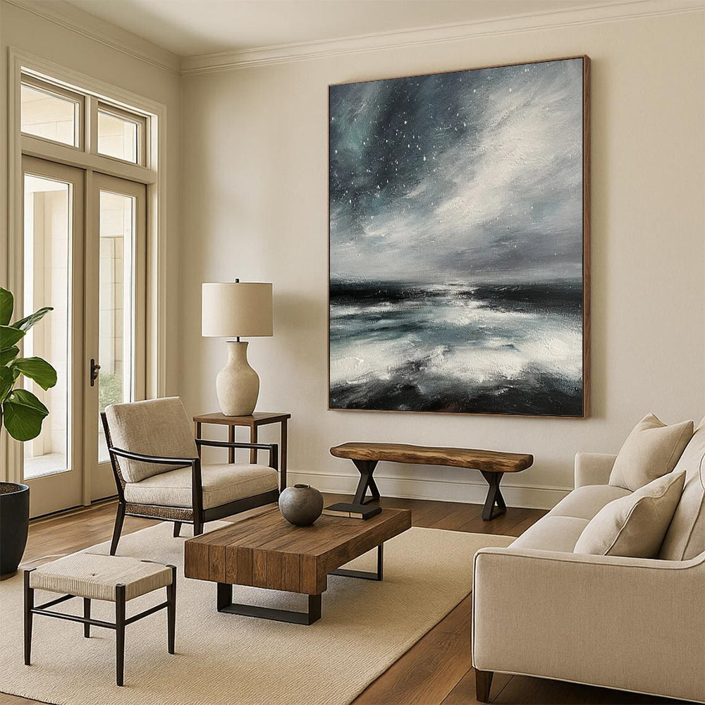 “Monochromatic Seaside Abstract” - Impressionist Seaside Painting On Canvas PT2270