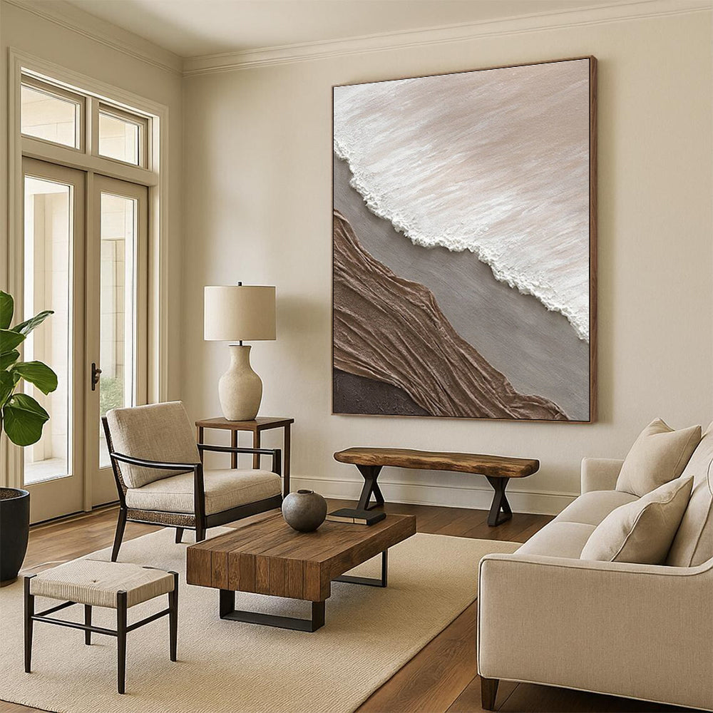 “Beige - Brown Textured Layers” - Beige, Brown Abstract Impasto Painting On Canvas PS0726