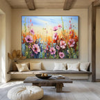 “Pink Wildflowers in Bloom” - Impasto Oil Painting on Canvas DKS903