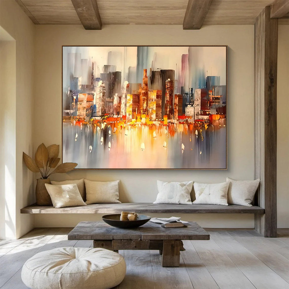 “Cityscape at Dusk” - Impressionistic Oil Painting On Canvas DKS899