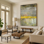 “Gray - Yellow Textured Abstract” - Industrial - Style Abstract Painting On Canvas PT2294