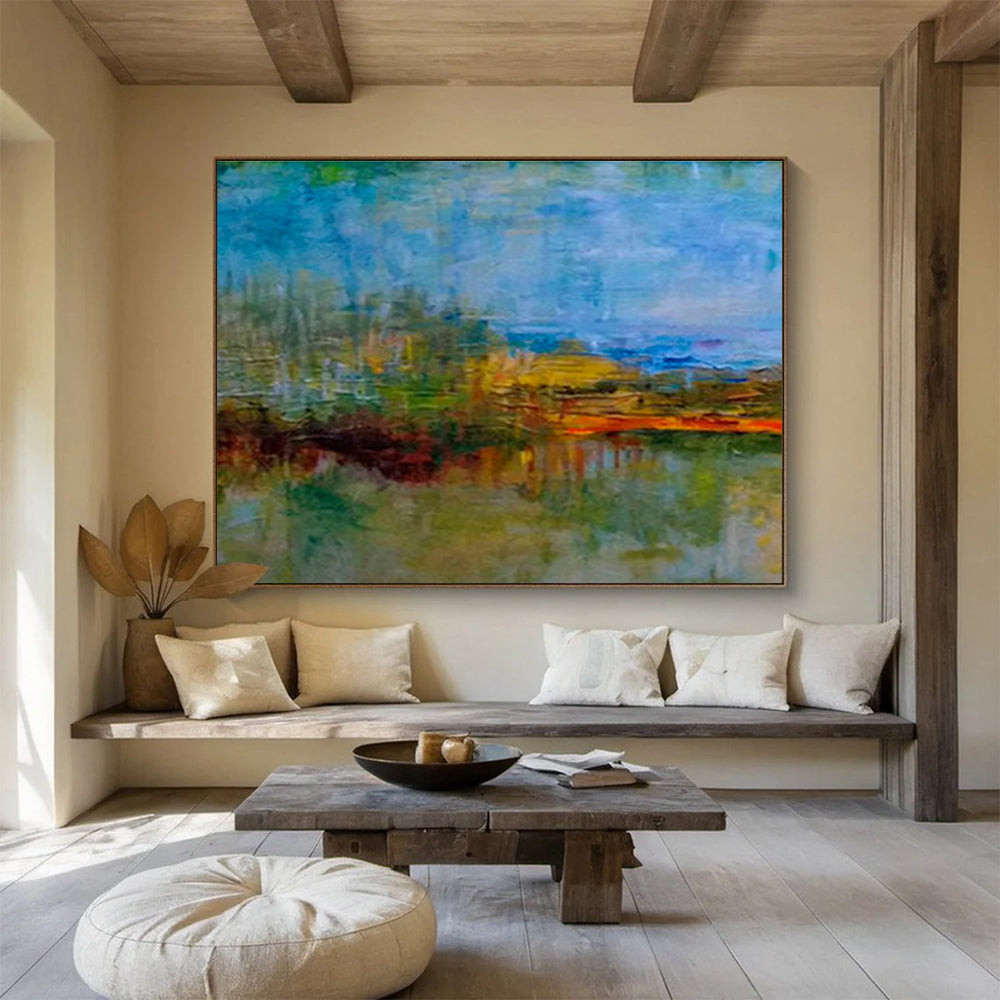 “Colorful Abstract Lakeview” - Vibrant Landscape Painting On Canvas DKS390