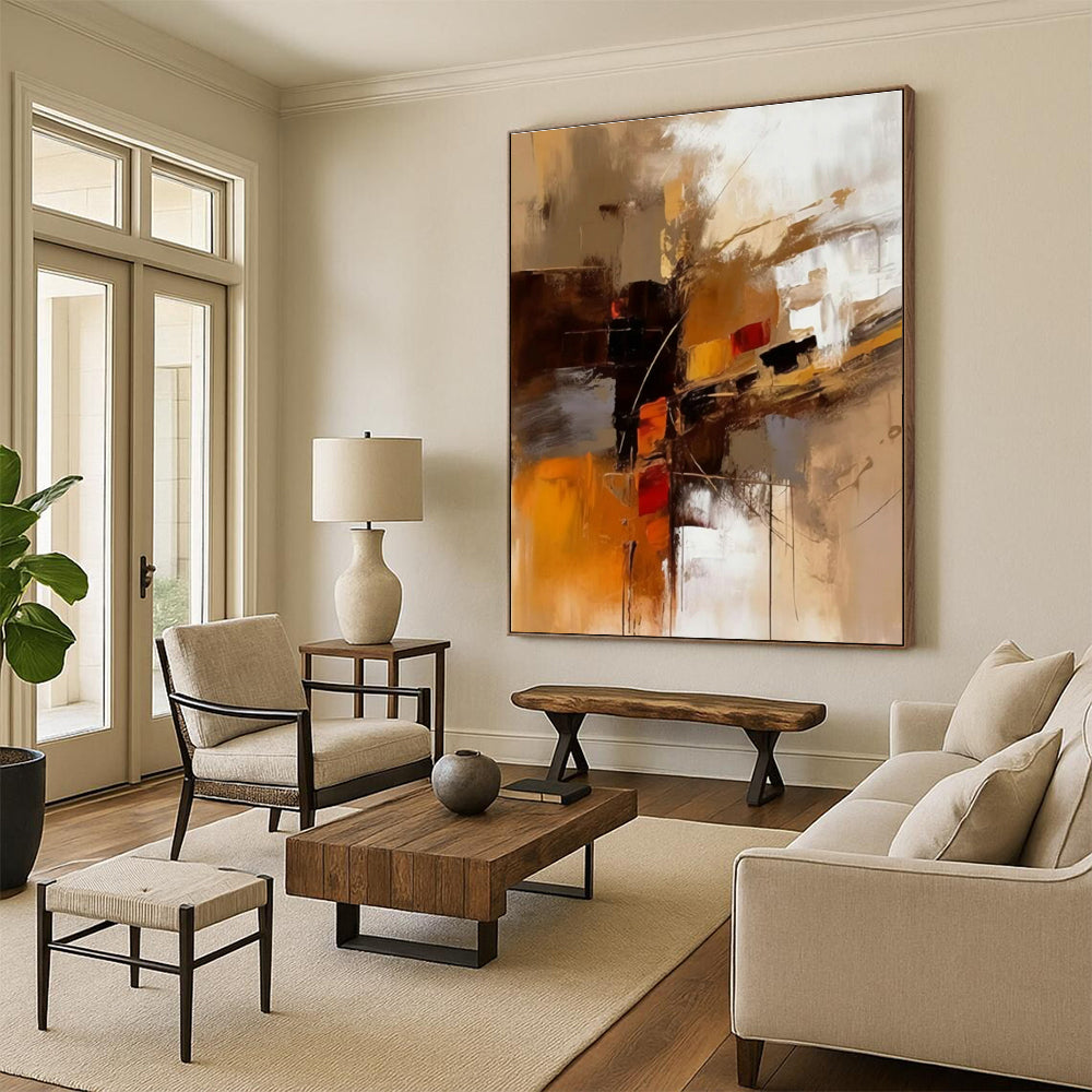 “Warm - Toned Abstract Cityscape” - Brown, Orange, Red Abstract Urban Painting PS0598
