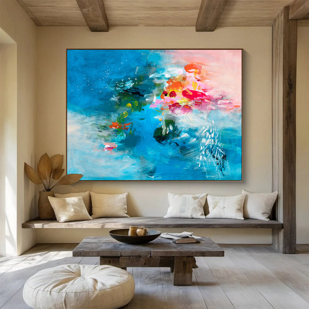 Blue & Pink Floral - Inspired Abstract Painting On Canvas DKS030