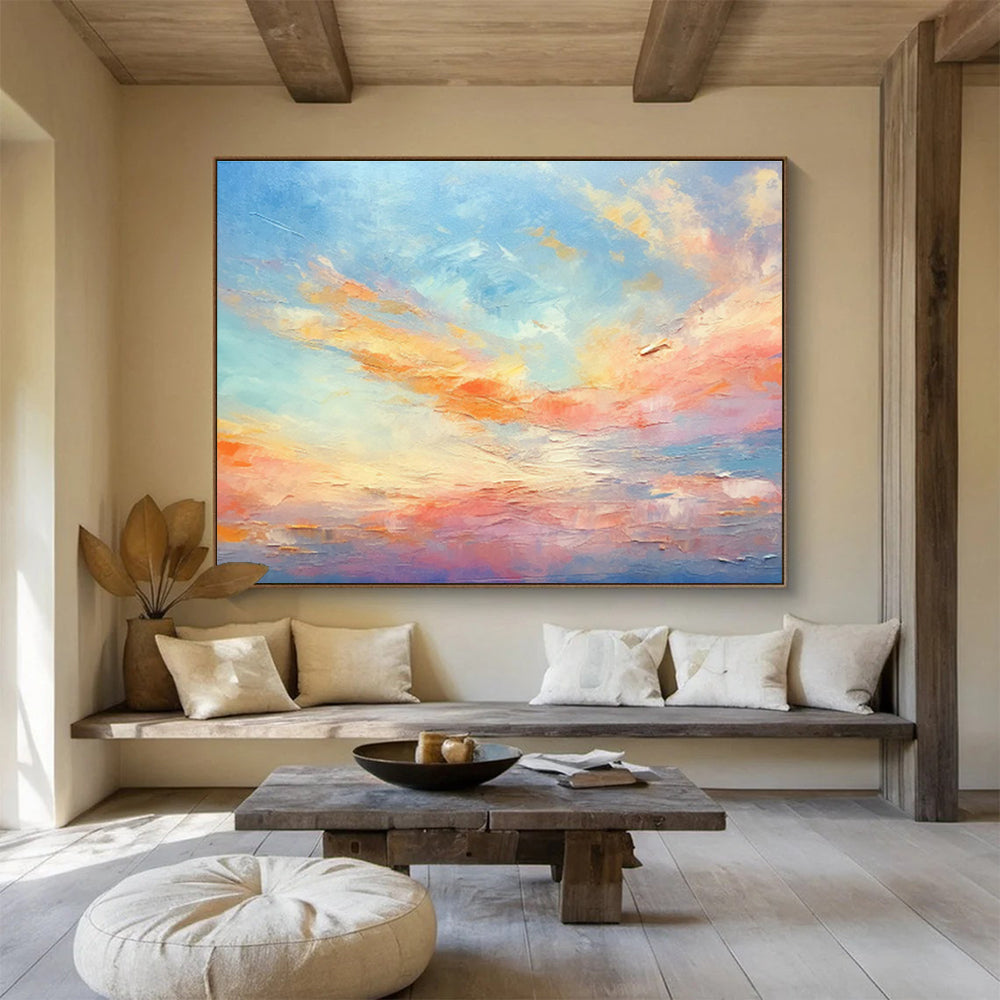 Blush and Gold Sky Abstract Ethereal Landscape Painting On Canvas DKS116