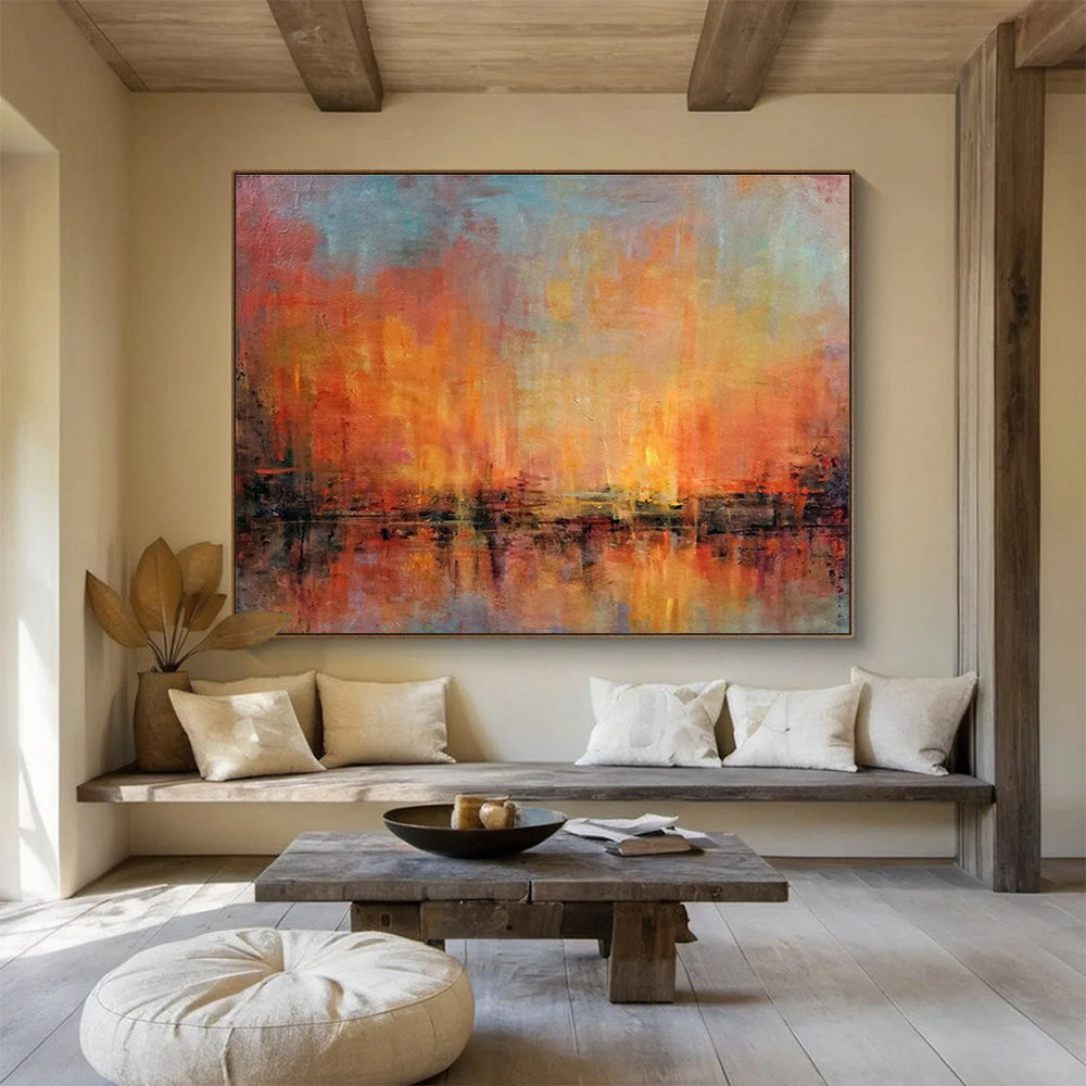 “Fiery Sunset Abstract” - Impressionistic Landscape Painting On Canvas DKS386