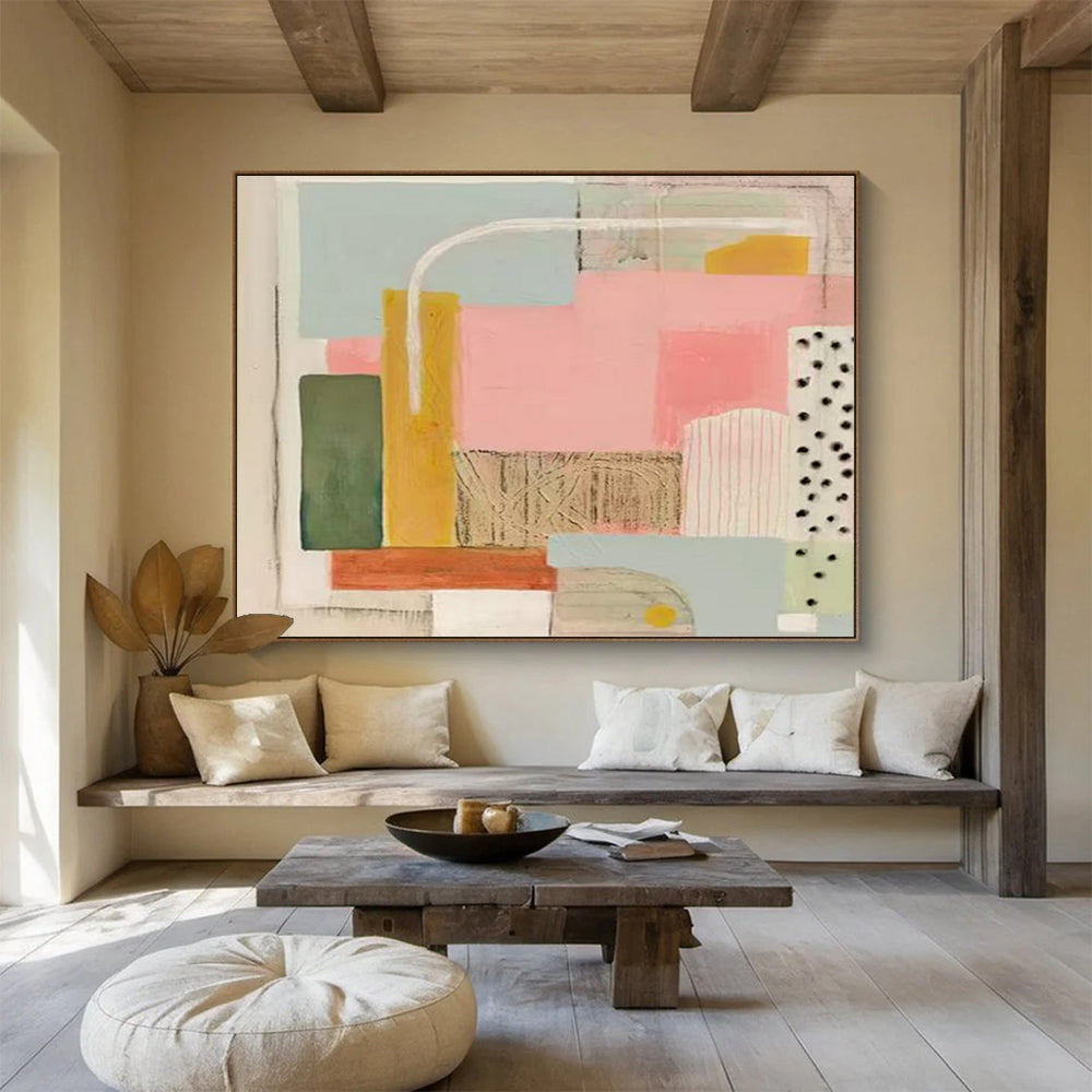 “Pastel Geometric Collage” - Modern Abstract Painting On Canvas PT204