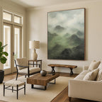 “Misty Mountain Greens” - Green, Gray, Atmospheric Landscape Painting On Canvas PT1480