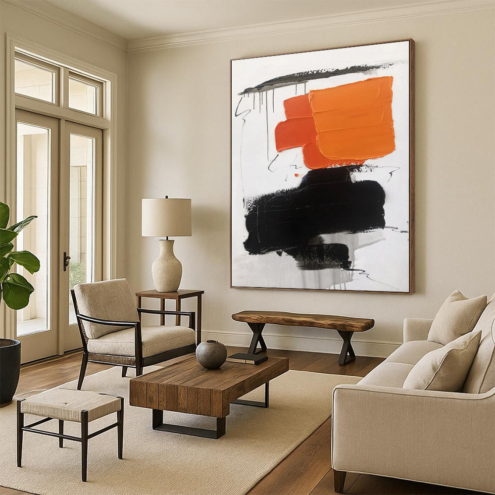 “Orange - Black Expressive Abstraction” - Orange, Black, Gray Abstract Painting On Canvas PS0490