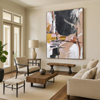 “Pink - Gold - Black Abstract Textures” - Pink, Gold, Black, White Abstract Textured Painting On Canvas PS0560