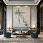 White, Black, Blue with Linear Drips "Dripping Rhythm" Abstract Painting On Canvas PS1315