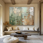 “Green and Brown Textured Abstract” - Earthy Abstract Painting On Canvas PT107