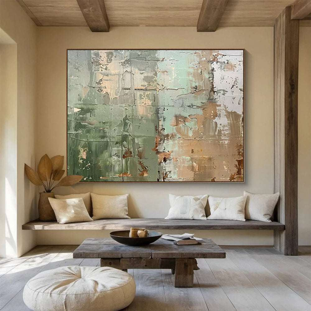 “Green and Brown Textured Abstract” - Earthy Abstract Painting On Canvas PT107
