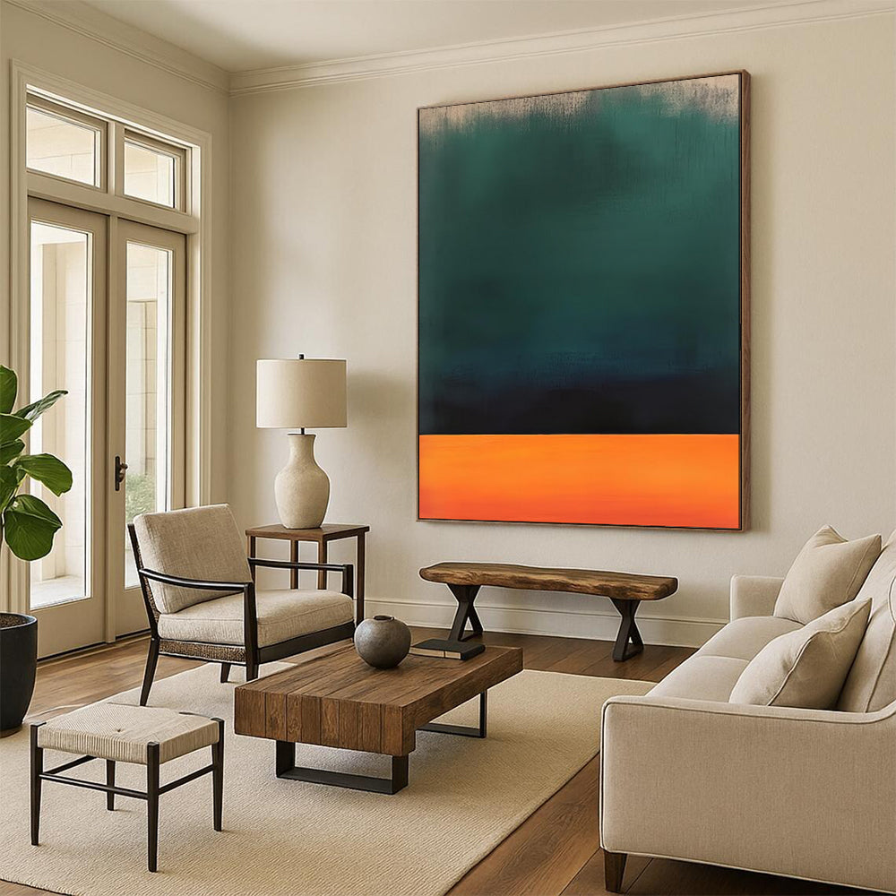 “Green - Black - Orange Gradient Abstract” - Color - Field Painting On Canvas PT1950