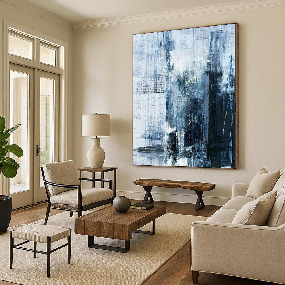 “Blue - Gray Abstract Cityscape” - Abstract Urban Painting On Canvas PT2343