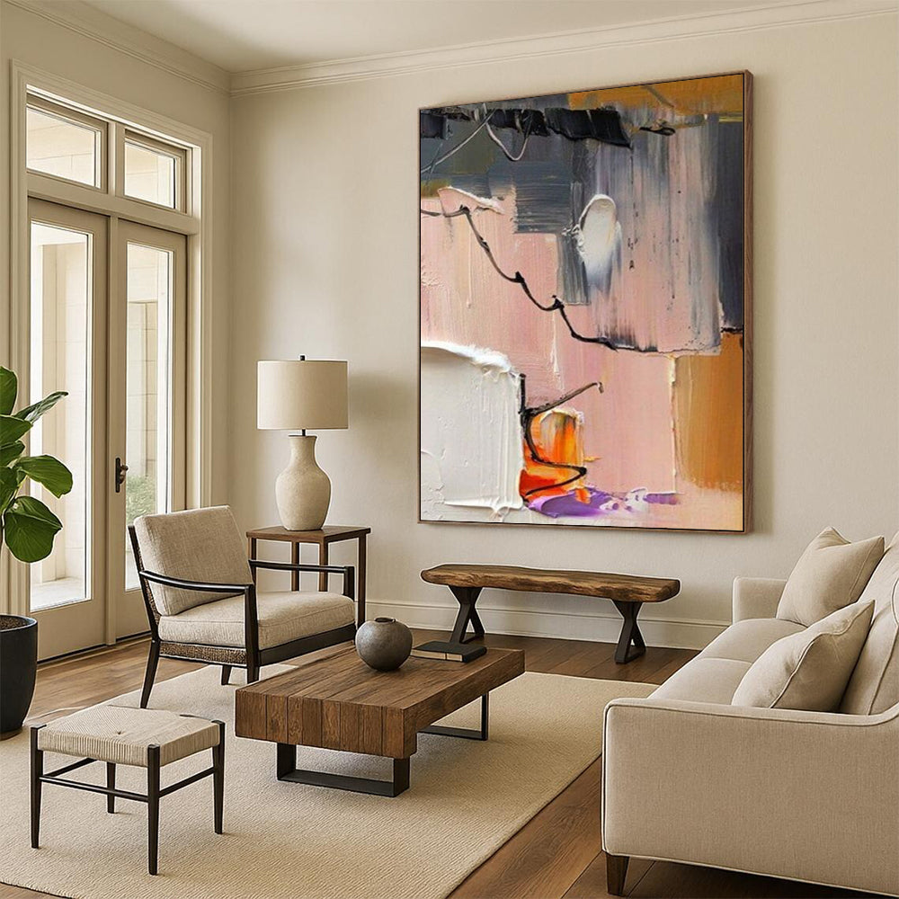 “Pastel Abstract Fusion - Soft Shapes & Delicate Lines” Painting On Canvas DS270