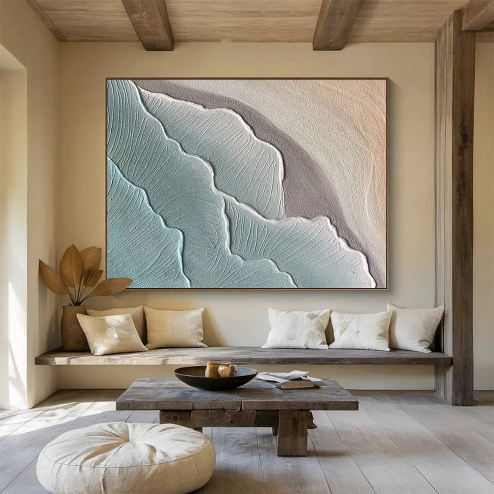 “Textured Blue - Gray Waves” - Relief - like Painting On Canvas PT1525