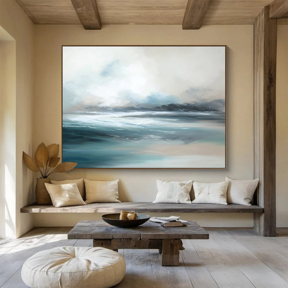 “Misty Sea Horizon in Blues and Grays” - Minimalist Seascape Painting On Canvas PT047