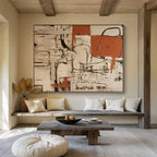 “Rust and Beige Abstract with Black Lines” - Industrial Abstract Painting On Canvas PT099