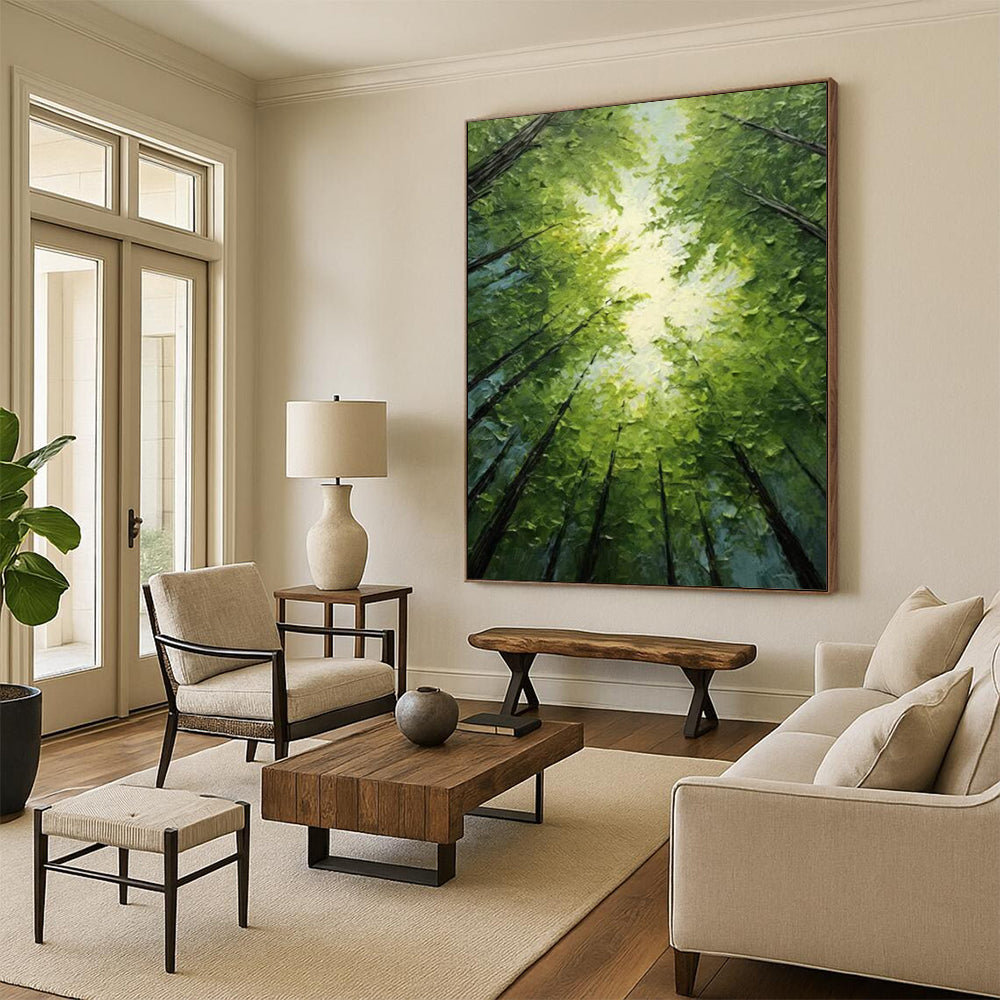 “Lush Forest Canopy - Green Tones & Sunlit Serenity” Painting On Canvas DS266