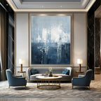 Blue, Gray and White with Flowing Drips "Oceanic Drift" Abstract Painting On Canvas PS1138