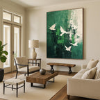 “Green - White Bird Abstract” - Abstract Expressionist Painting On Canvas PT1311