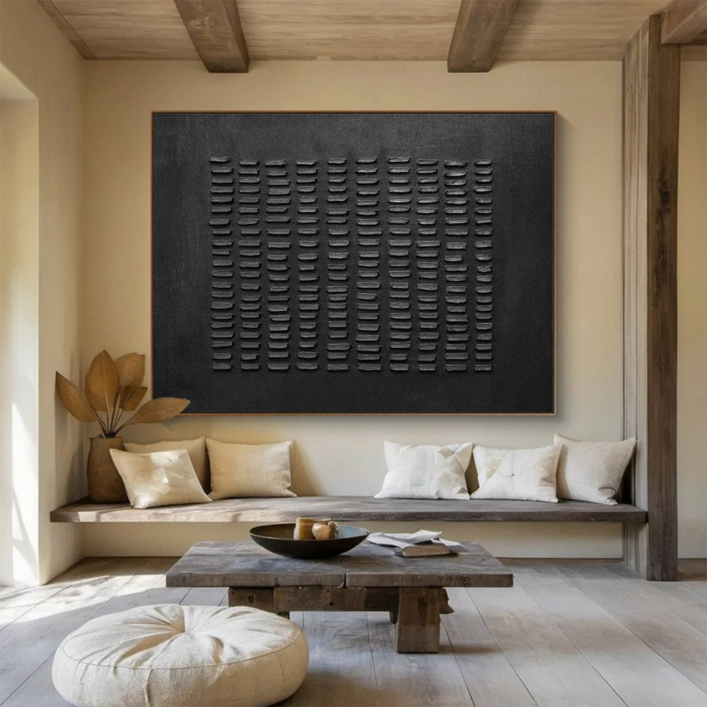 Black Textured Minimalist Abstract Painting On Canvas DKS089